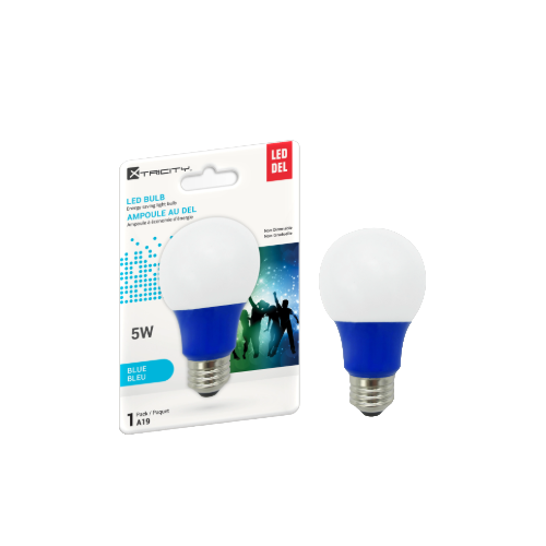 Ampoule de fête DEL – A19 – 5W – Bleu – E26